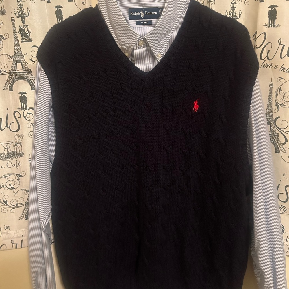 Polo by Ralph Lauren Cable Knit Vest 2XL w/ Long Sleeve Button Up